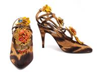 Versace Animal Print Shoes and Handbag, 1990s Handbag: 9.25" L x 2.75" W x 6.25" H; shoes: 37.5