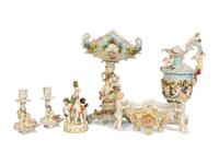 A Group of Six Continental Painted Porcelain Table Articles