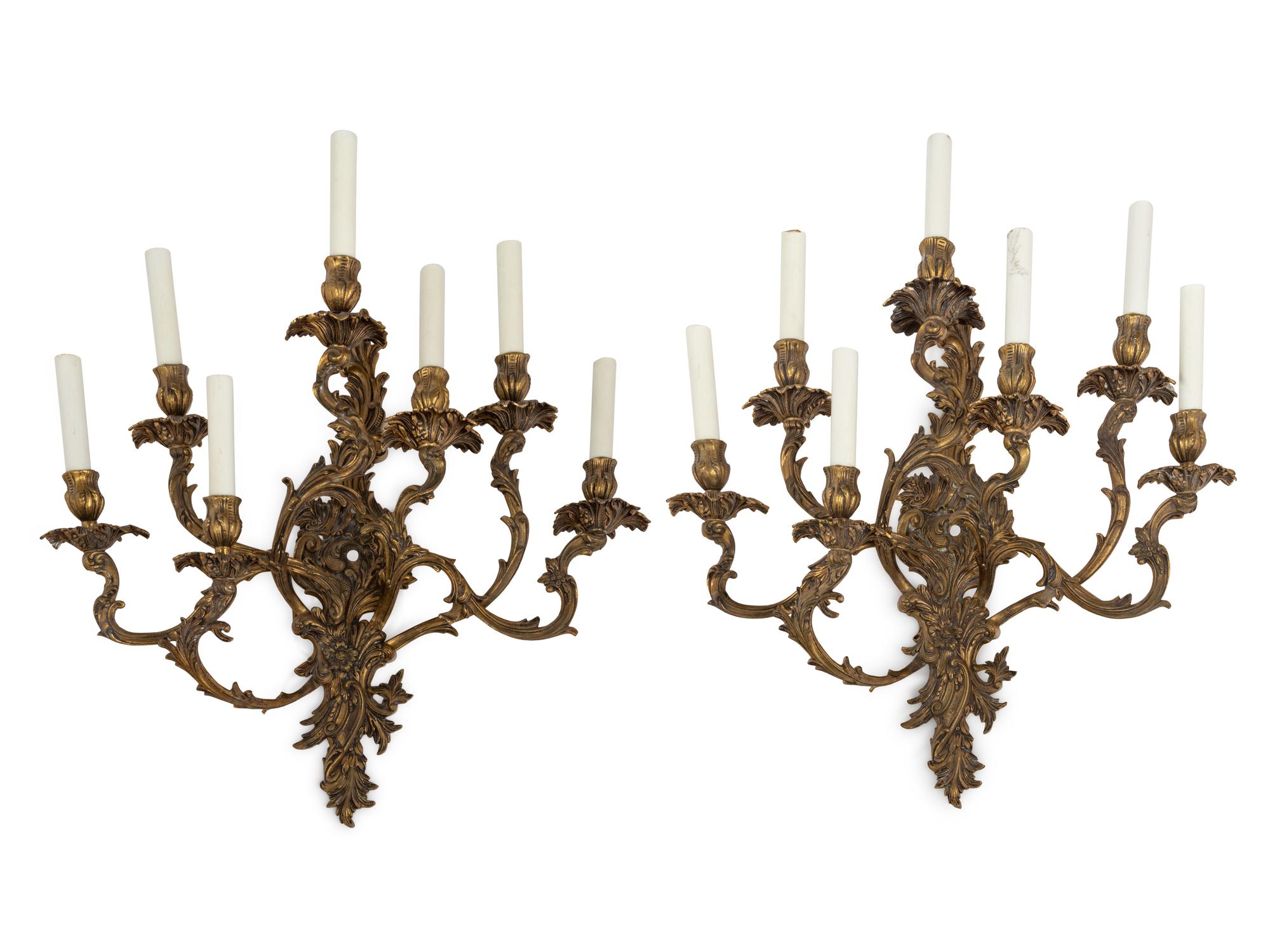 A Pair of Louis XV Style Gilt Bronze Seven-Light Candelabra