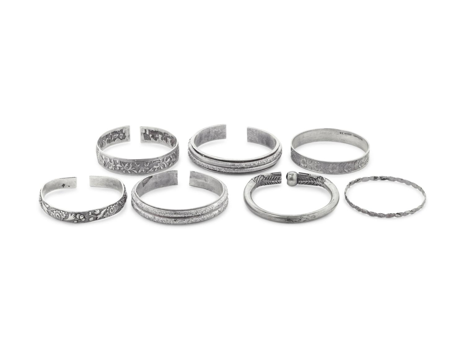 Seven Chinese Silver Bangles