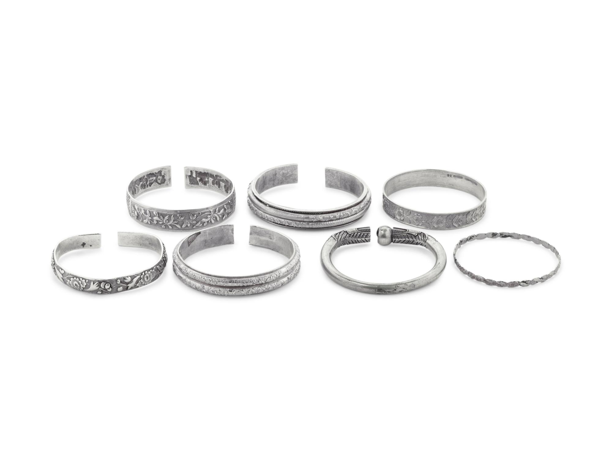 Seven Chinese Silver Bangles