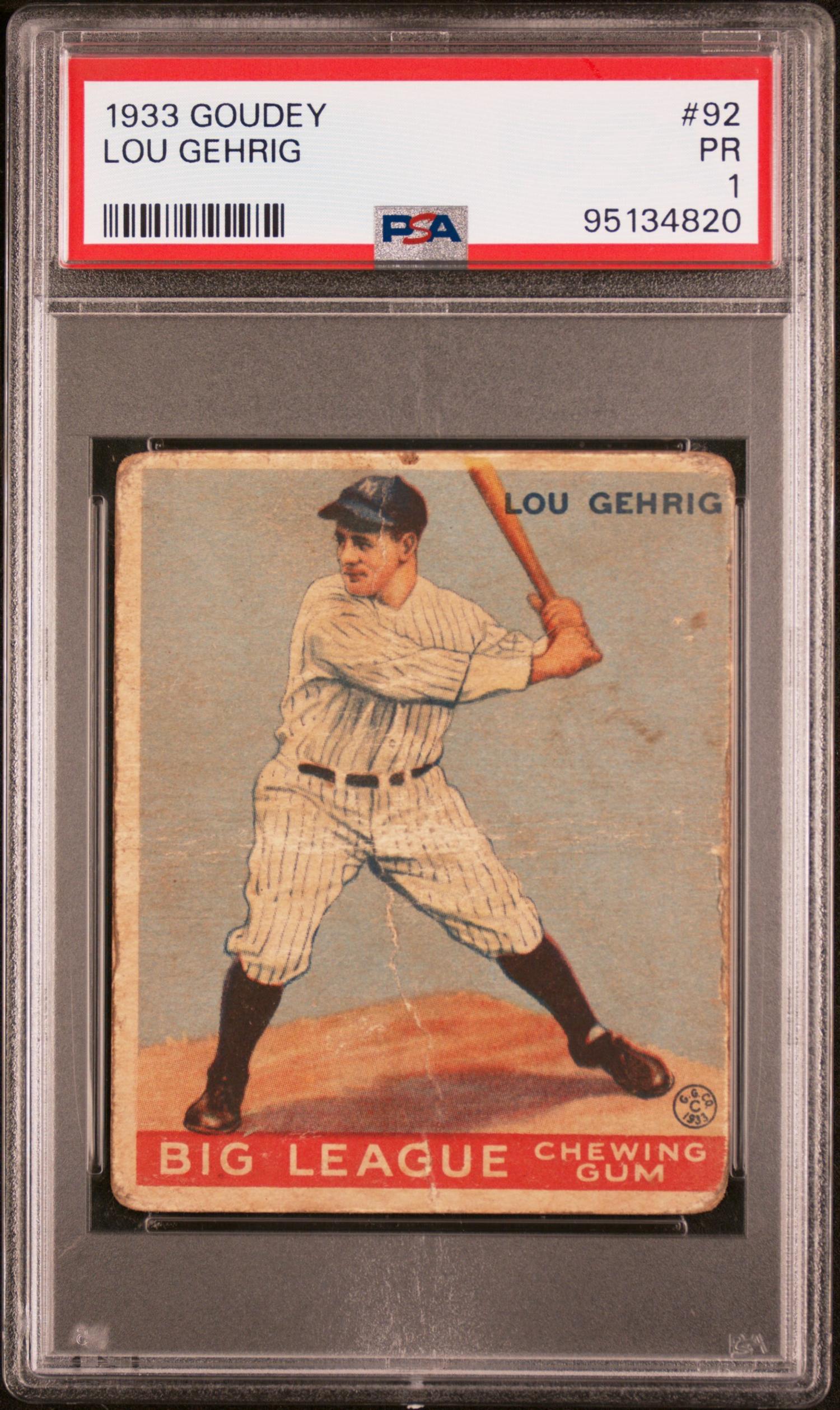 A 1933 Goudey Lou Gehrig Baseball Card No. 92 (PSA 1)