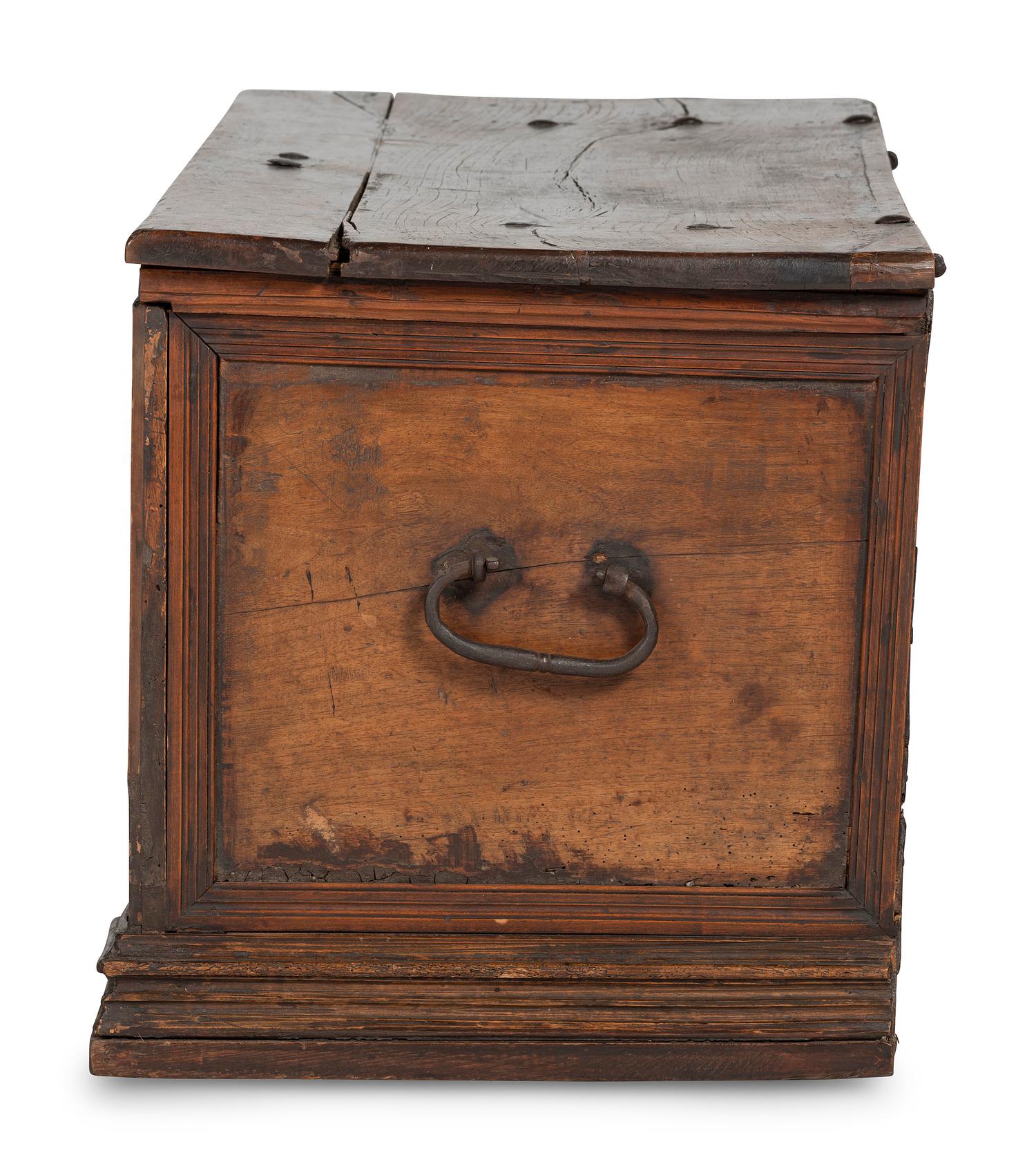 An Italian Wrought-Iron Mounted Carved Walnut Cassone