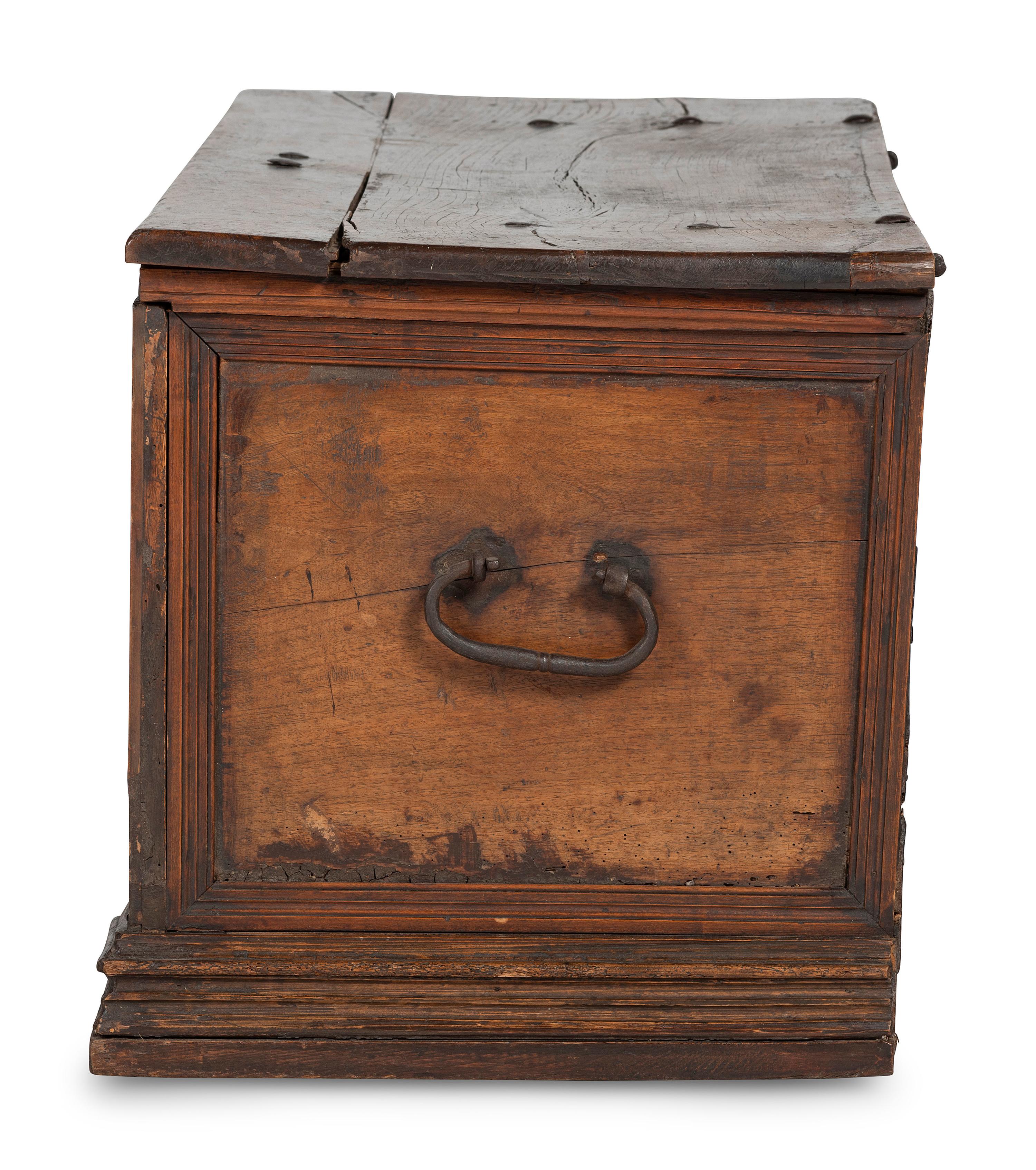 An Italian Wrought-Iron Mounted Carved Walnut Cassone