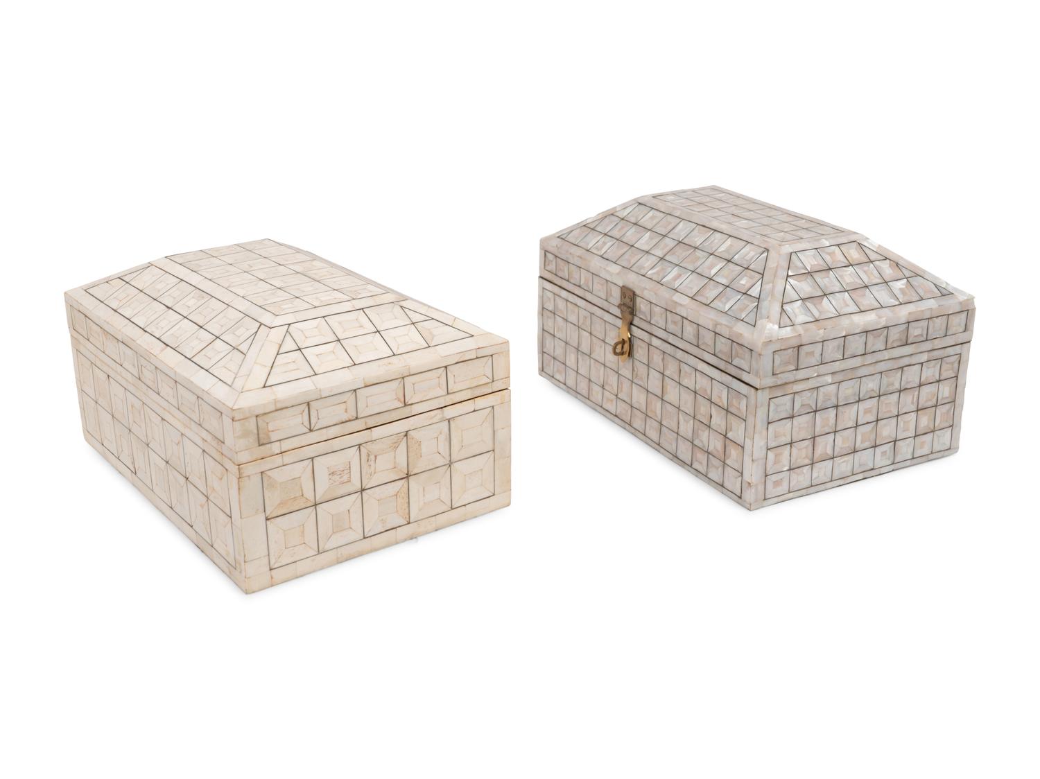 A Mother-of-Pearl Table Casket and a Bone Veneered Table Casket