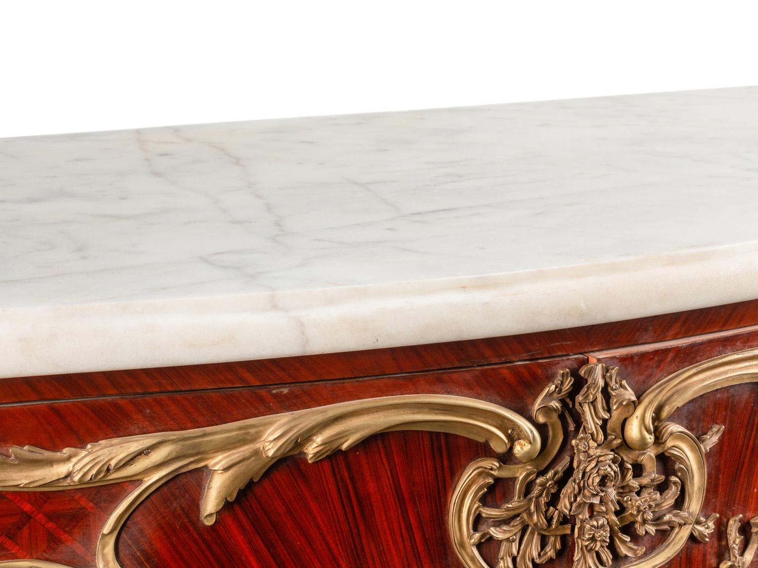 A Louis XV Style Gilt Bronze Mounted Parquetry Marble-Top Cabinet
