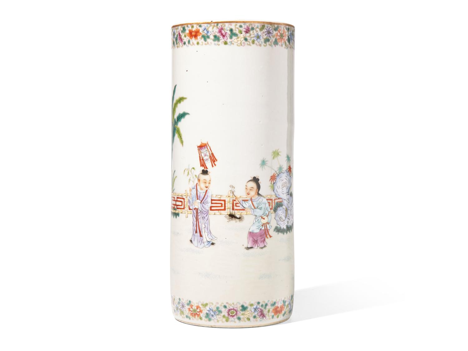 A Chinese Famille Rose-Decorated Porcelain "Boys" Hat Stand
