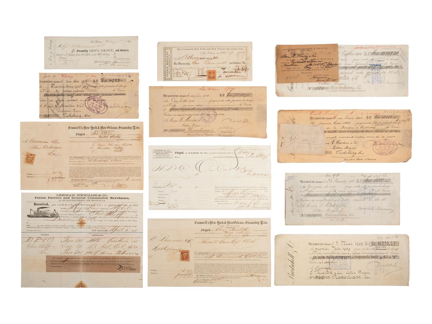 [BUSINESS - LOUISIANA]. Extensive group of 800+ checks & stock certificates, many from Louisiana.