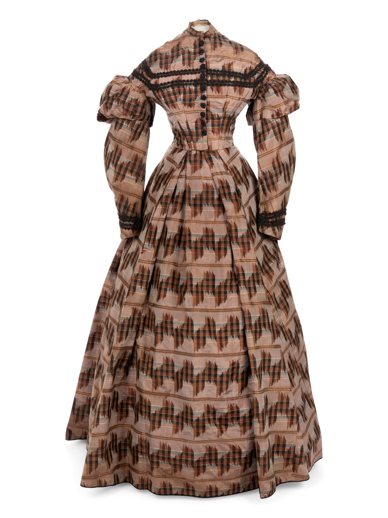 Silk Taffeta Dress with Ikat Print, 1860s