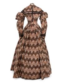 Silk Taffeta Dress with Ikat Print, 1860s