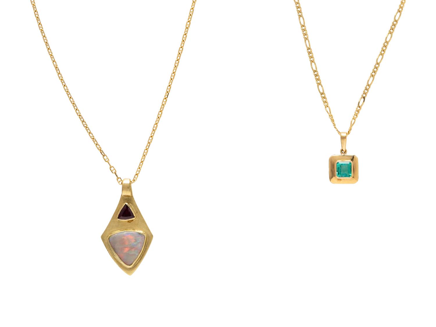 TWO YELLOW GOLD AND MULTIGEM NECKLACES