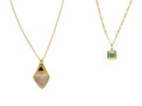 TWO YELLOW GOLD AND MULTIGEM NECKLACES