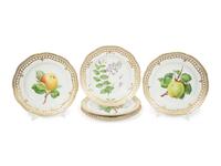 Fifteen Royal Copenhagen Flora Danica Reticulated Porcelain Dessert Plates