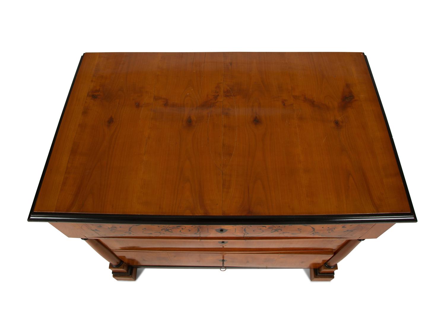An Austrian Biedermeier Cherry and Ebonized Inlaid Commode — 19th Century