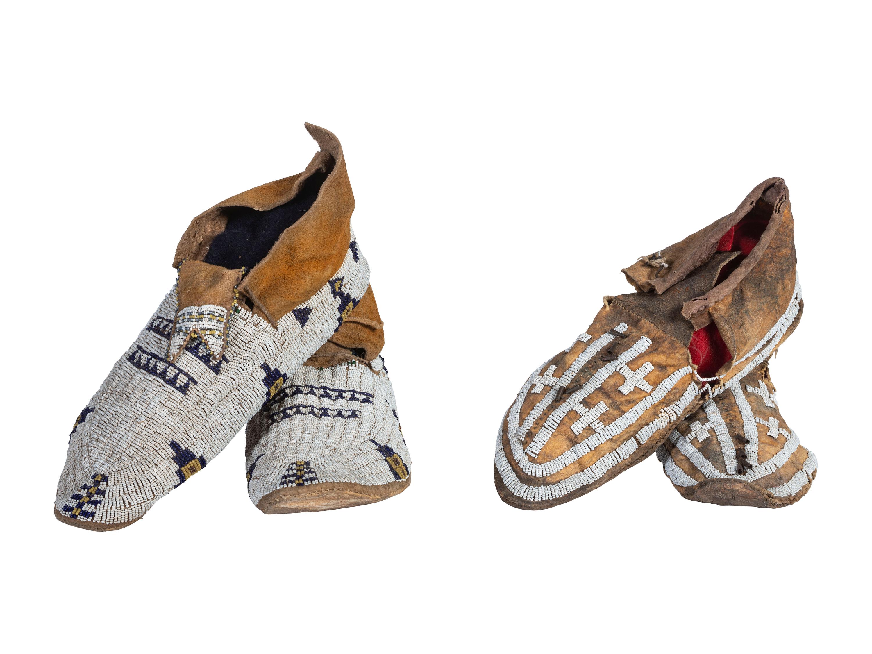 Sioux and Cheyenne Beaded Hide Moccasins