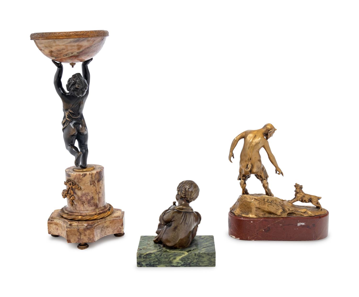 Three Louis XV Style Bronze and Marble Figural Table Articles