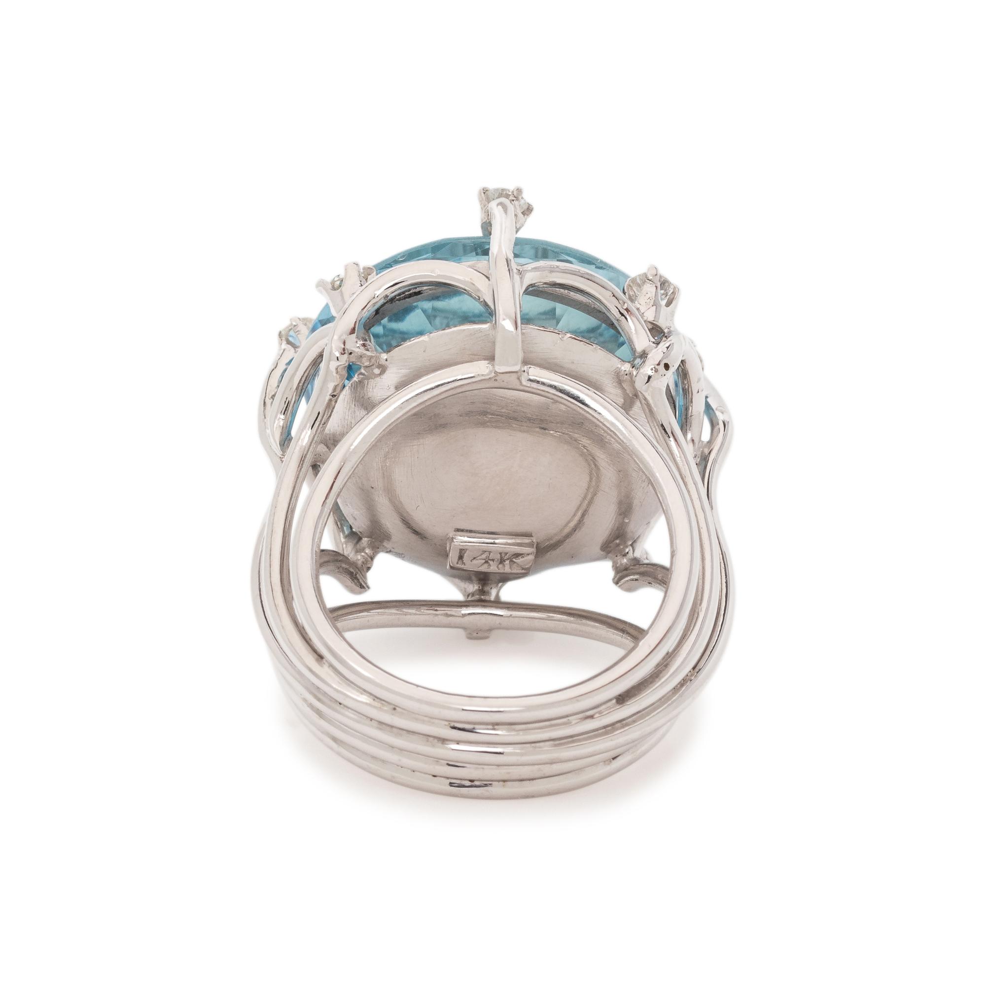 AQUAMARINE AND DIAMOND RING