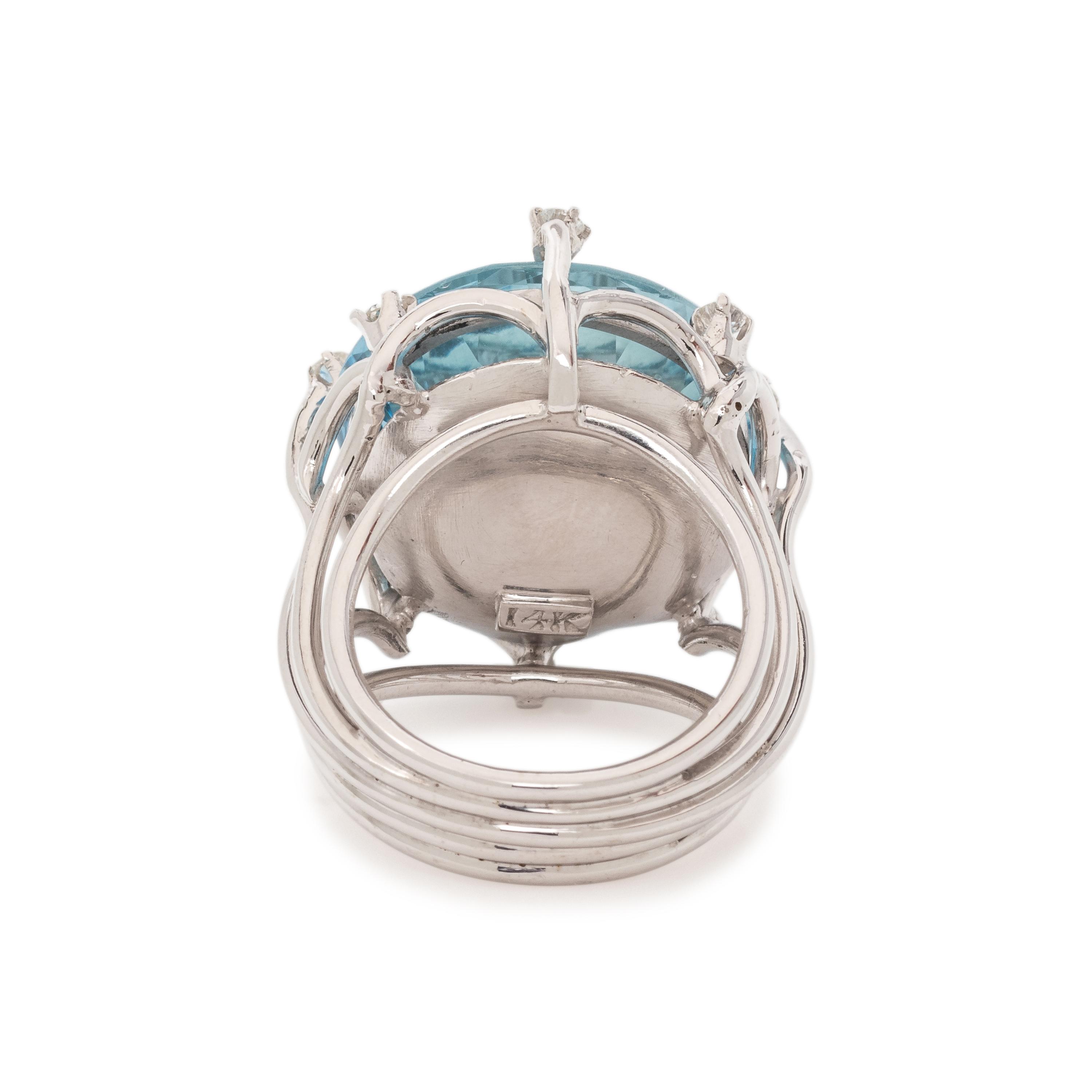 AQUAMARINE AND DIAMOND RING
