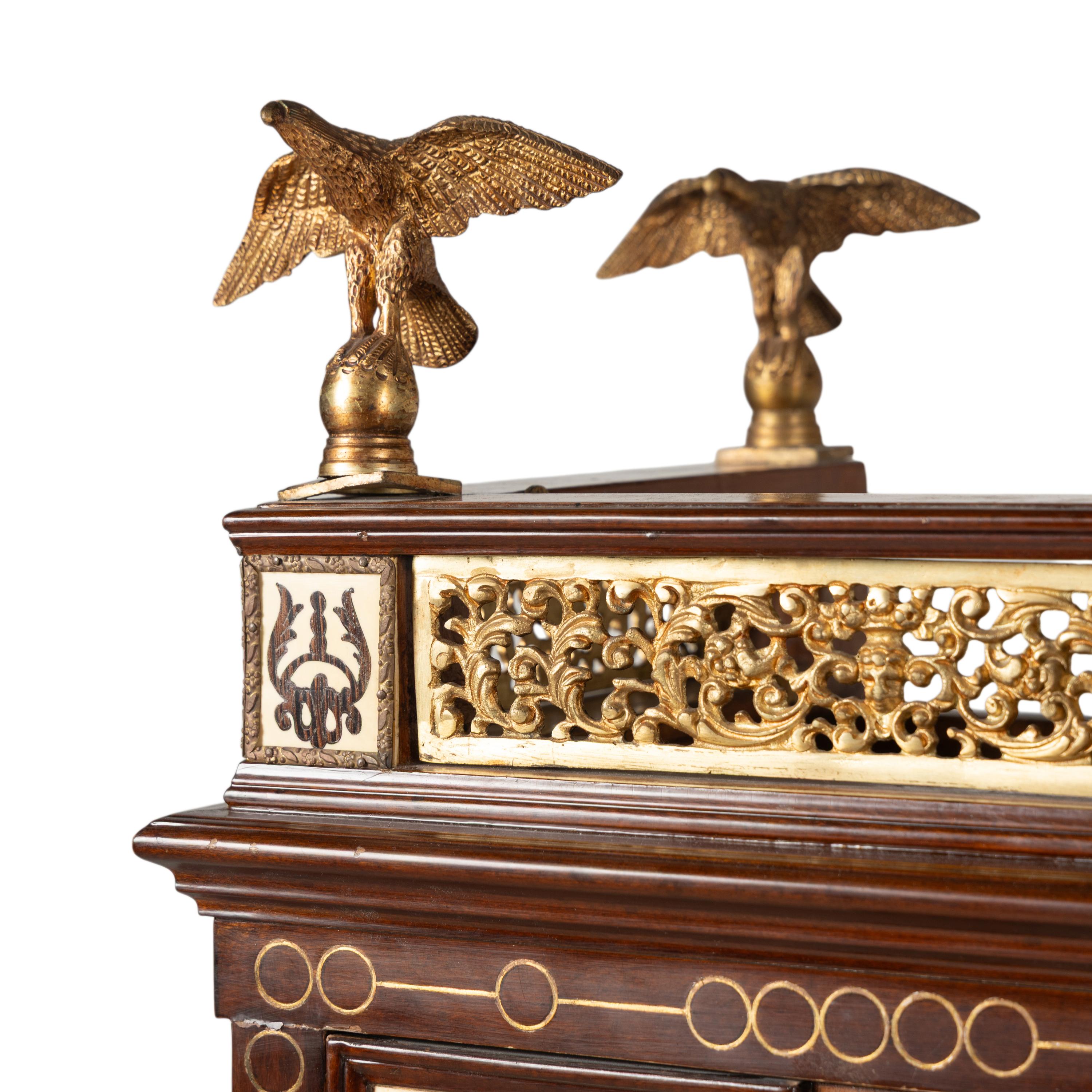 A Pair of Spanish Renaissance Style Gilt Bronze Mounted Marquetry Collector's Cabinets on Stands