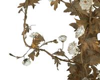 A Pair of French White Porcelain Floral Mounted Six-Light Tole Wall Sconces — 20TH CENTURY