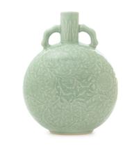 A Celadon Porcelain Moon Flask Height 10 1/2 inches.