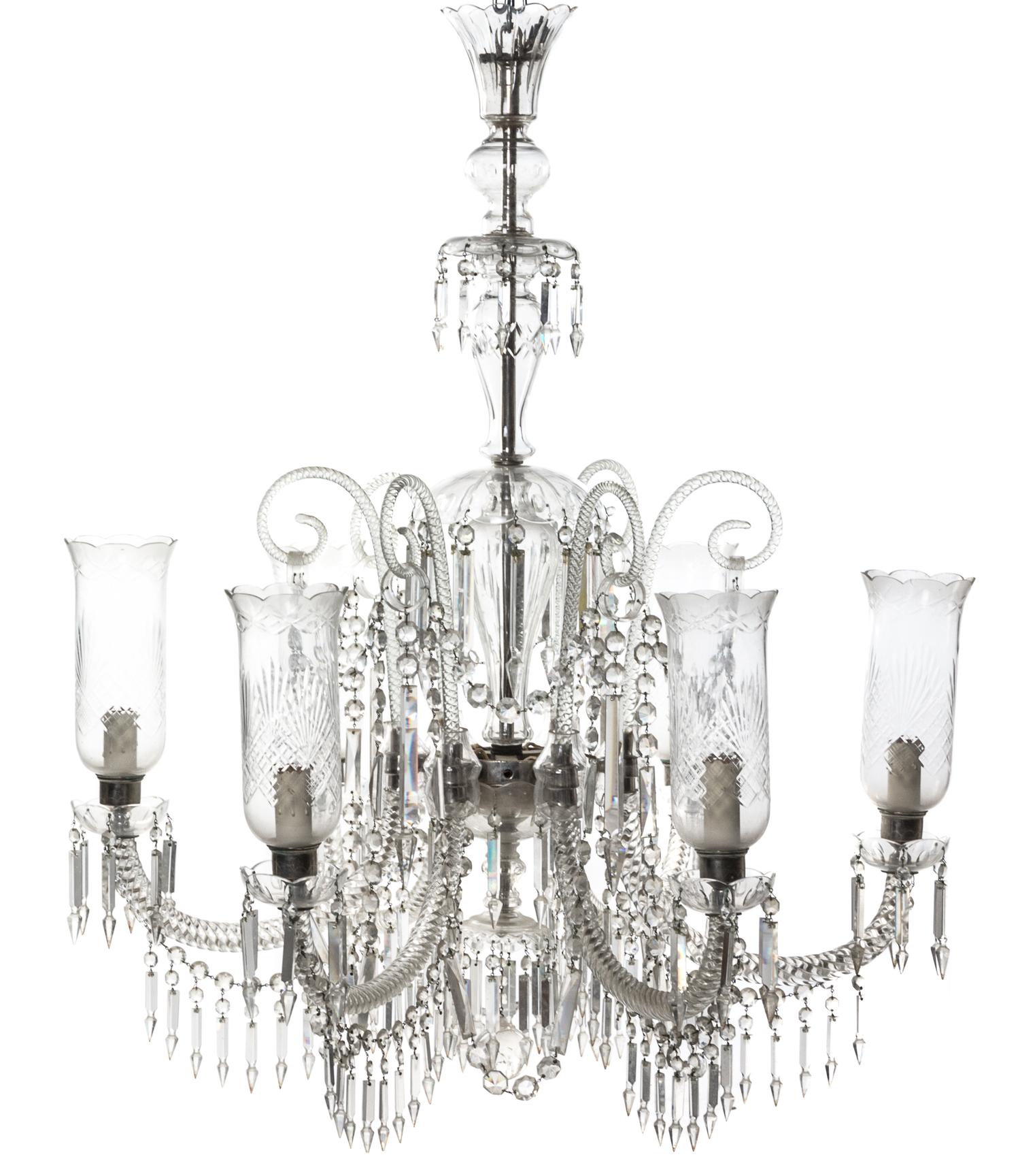 A Spanish Cut Glass Six-Light Chandelier Height 42 x diameter 37 inches. — LATE 19TH CENTURY