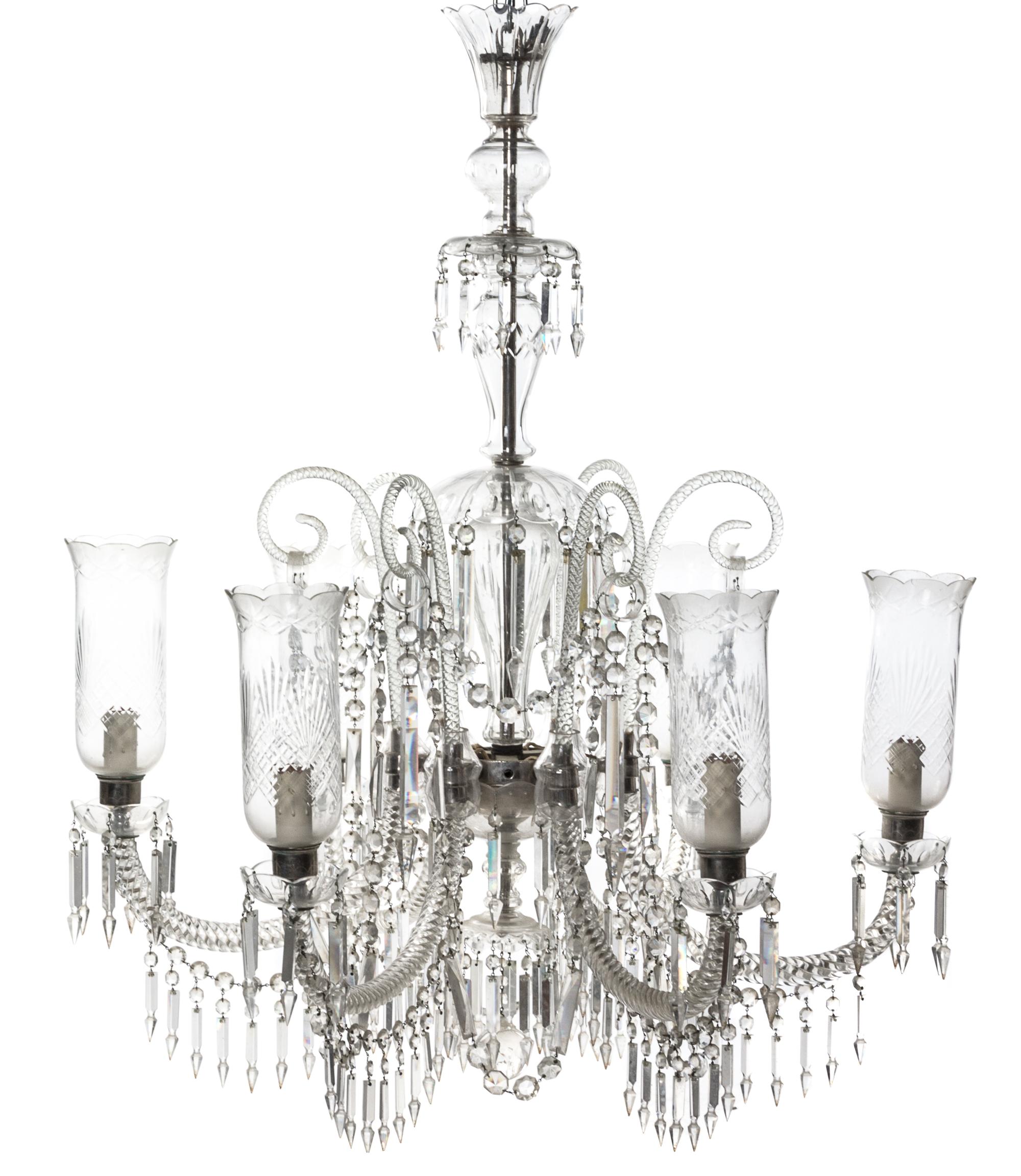 A Spanish Cut Glass Six-Light Chandelier Height 42 x diameter 37 inches. — LATE 19TH CENTURY
