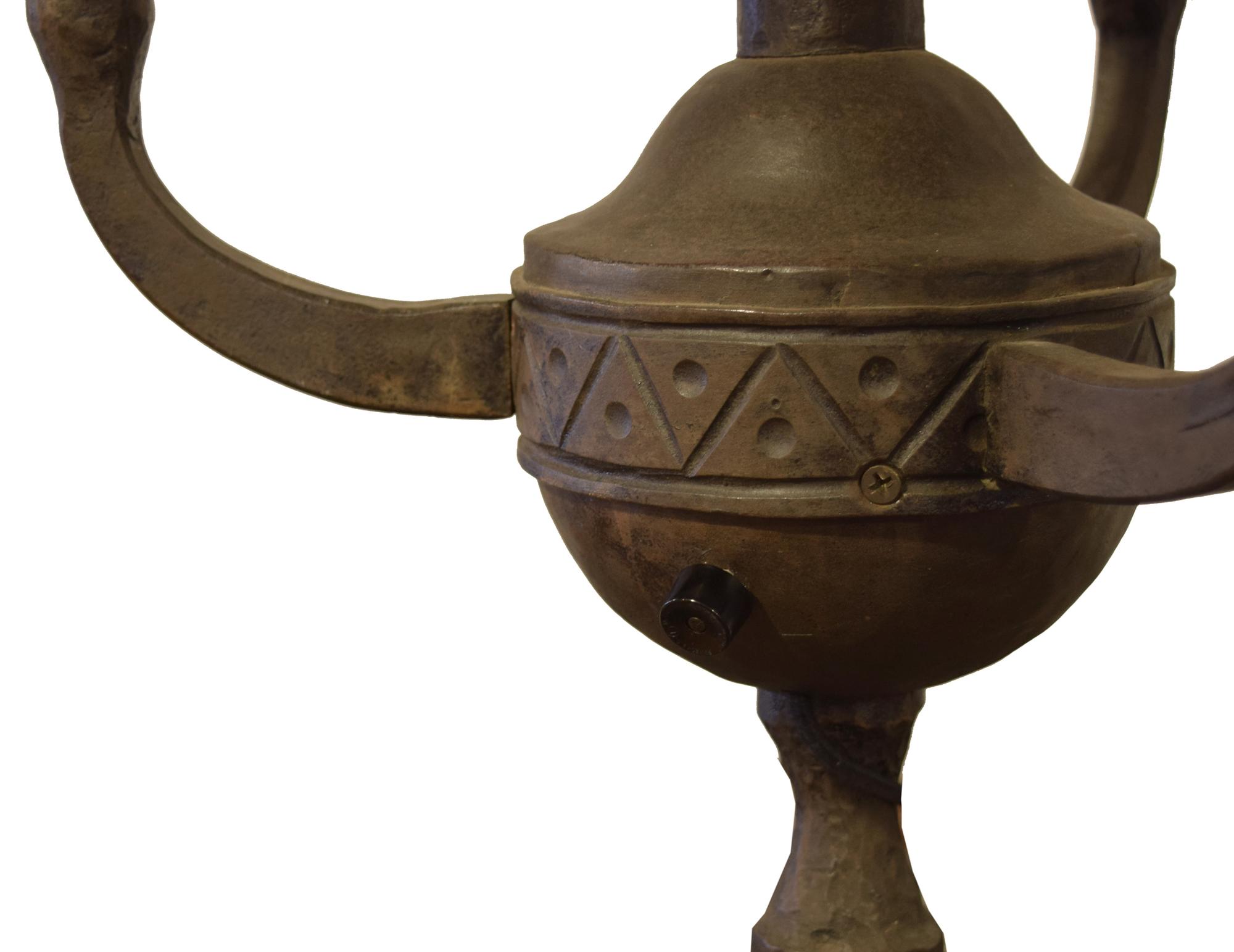 A Wrought Iron Three-Arm Light Fixture by Jose Thenee 13" W x 15" D x 26" H — Argentina, Circa 1930