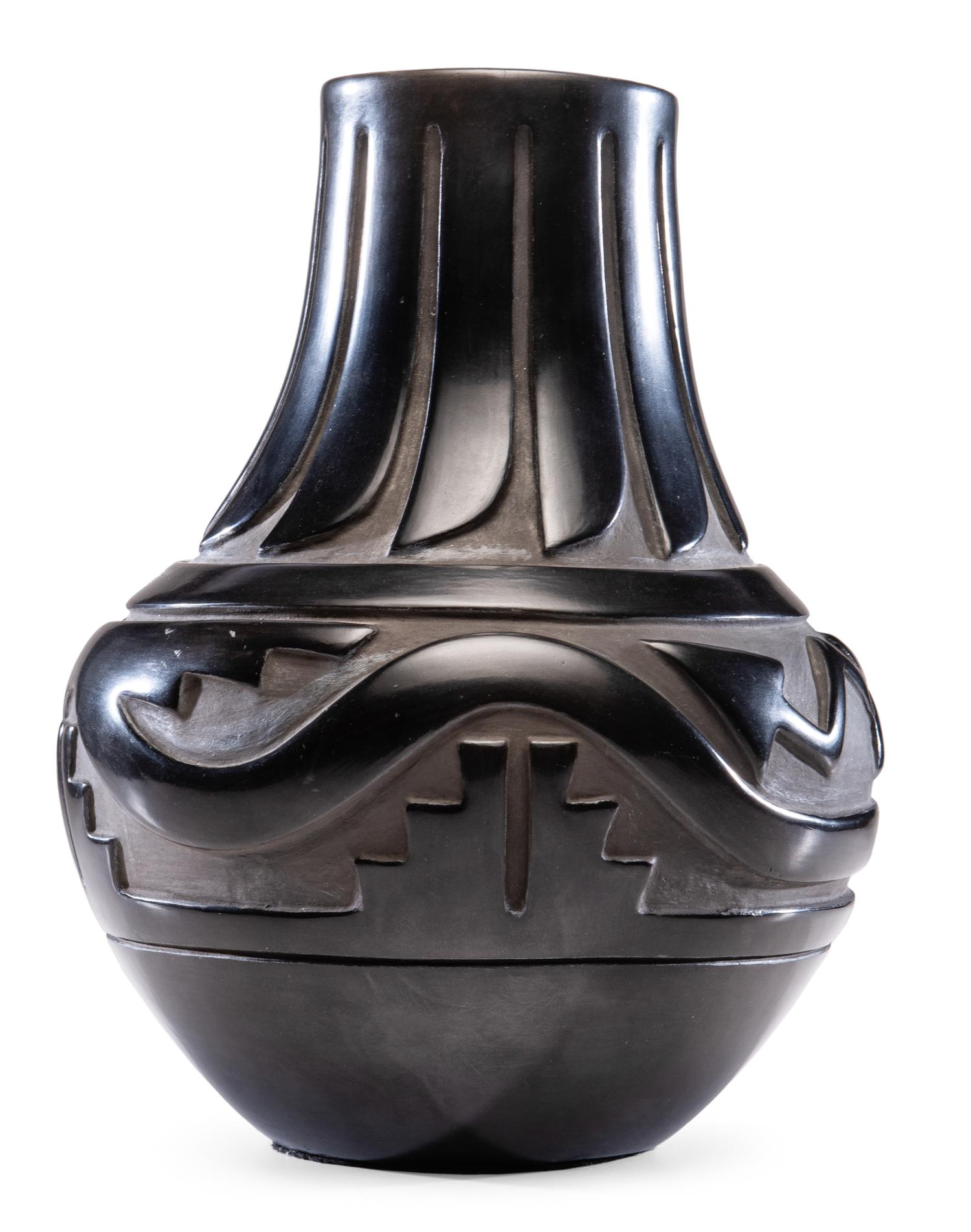 Carved Blackware Pottery Jar Lot is located and will ship from Cincinnati, Ohio.