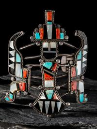 Large Silver Wire Cuff Bracelet with Mosaic Inlay Knifewing
