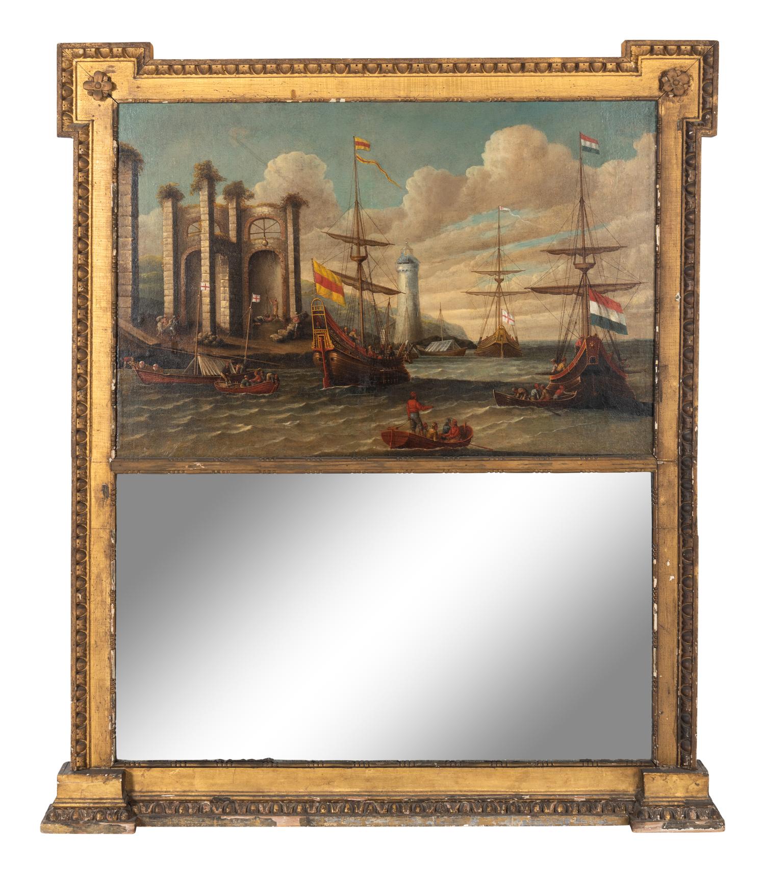A Continental Giltwood Trumeau Mirror