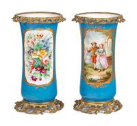 A Pair of Gilt Bronze Mounted Sèvres Style Porcelain Vases