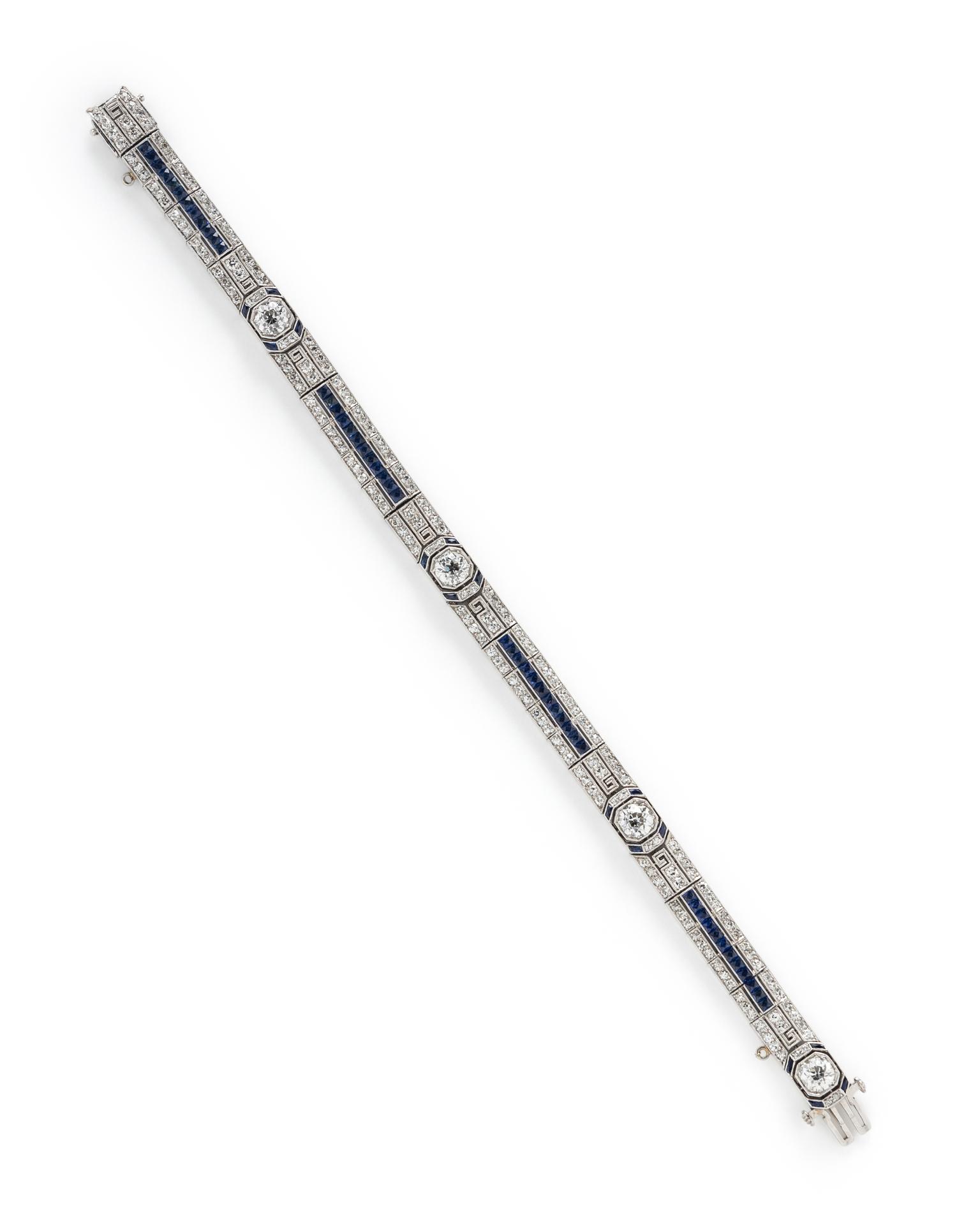 TIFFANY & CO., ART DECO, PLATINUM, DIAMOND AND SAPPHIRE BRACELET