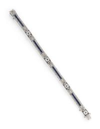 TIFFANY & CO., ART DECO, PLATINUM, DIAMOND AND SAPPHIRE BRACELET