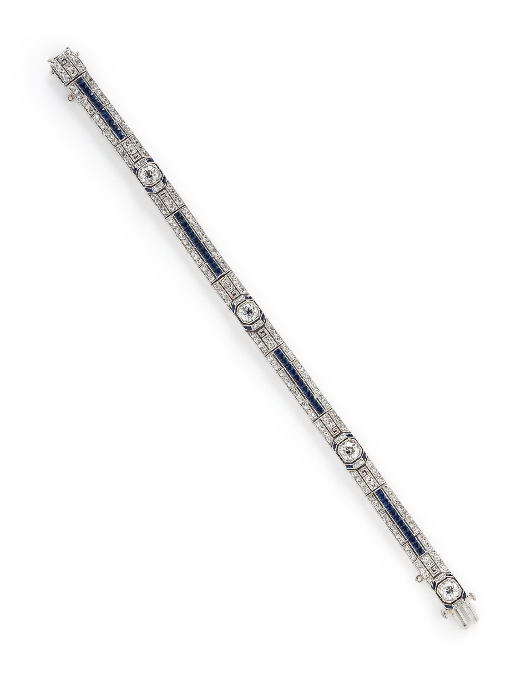 TIFFANY & CO., ART DECO, PLATINUM, DIAMOND AND SAPPHIRE BRACELET