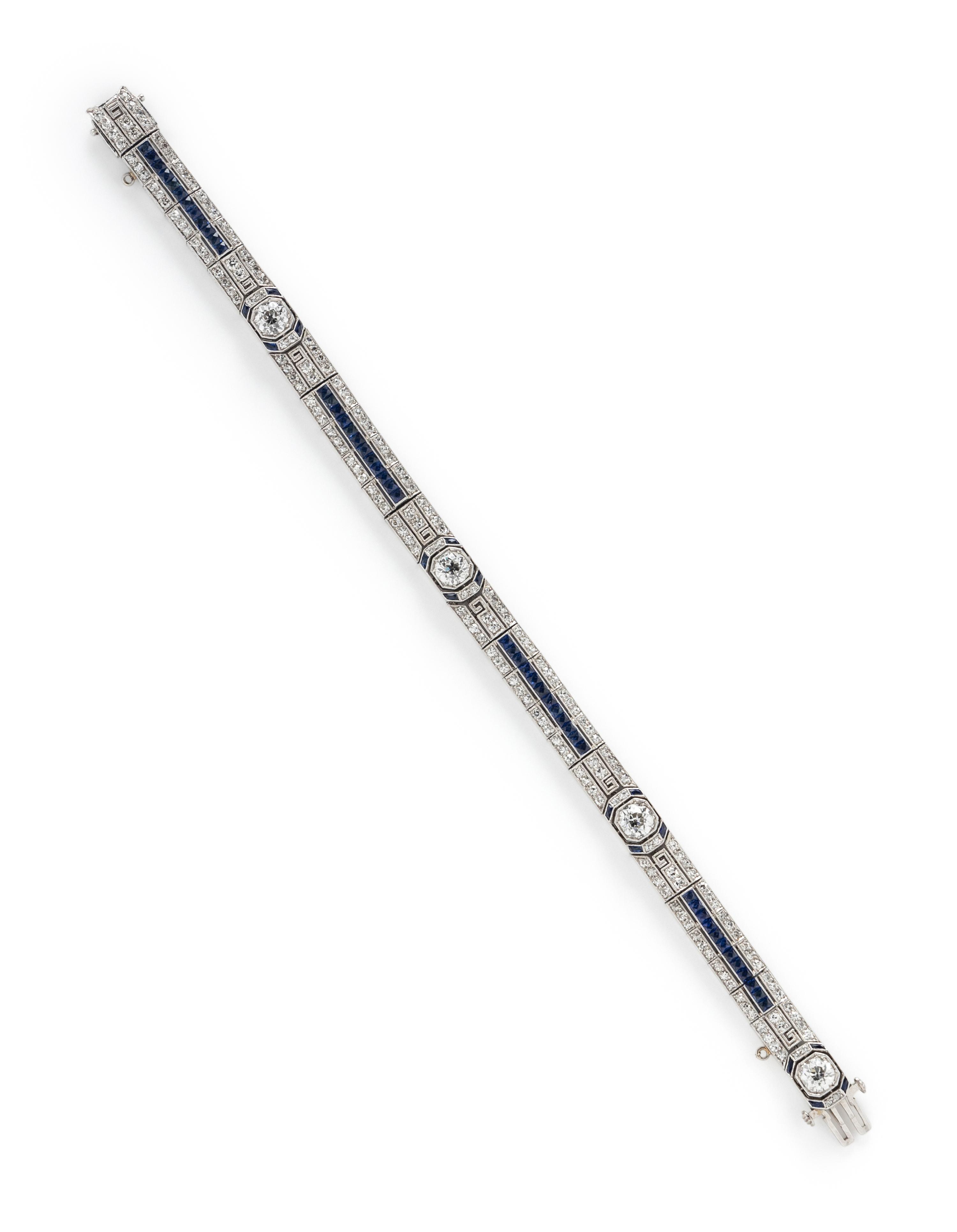 TIFFANY & CO., ART DECO, PLATINUM, DIAMOND AND SAPPHIRE BRACELET