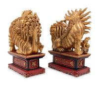 A Pair of Chinese Carved Giltwood Ornaments