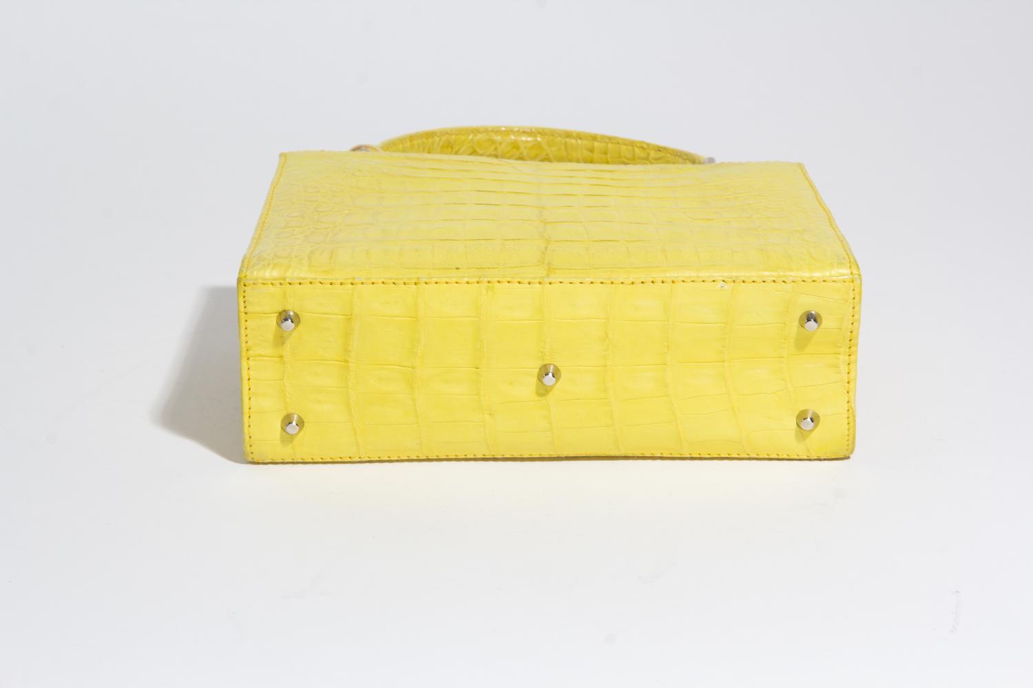 A Gianni Versace Yellow Crocodile Handbag, 7.75" x 5.5" x 2.5"; Handle drop: 3".