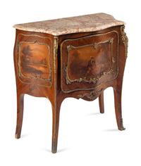 A Louis XV Style Gilt Bronze Mounted Vernis Martin Decorated Marble Top Commode