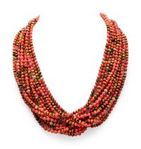 CORAL AND TIGER'S EYE TORSADE NECKLACE