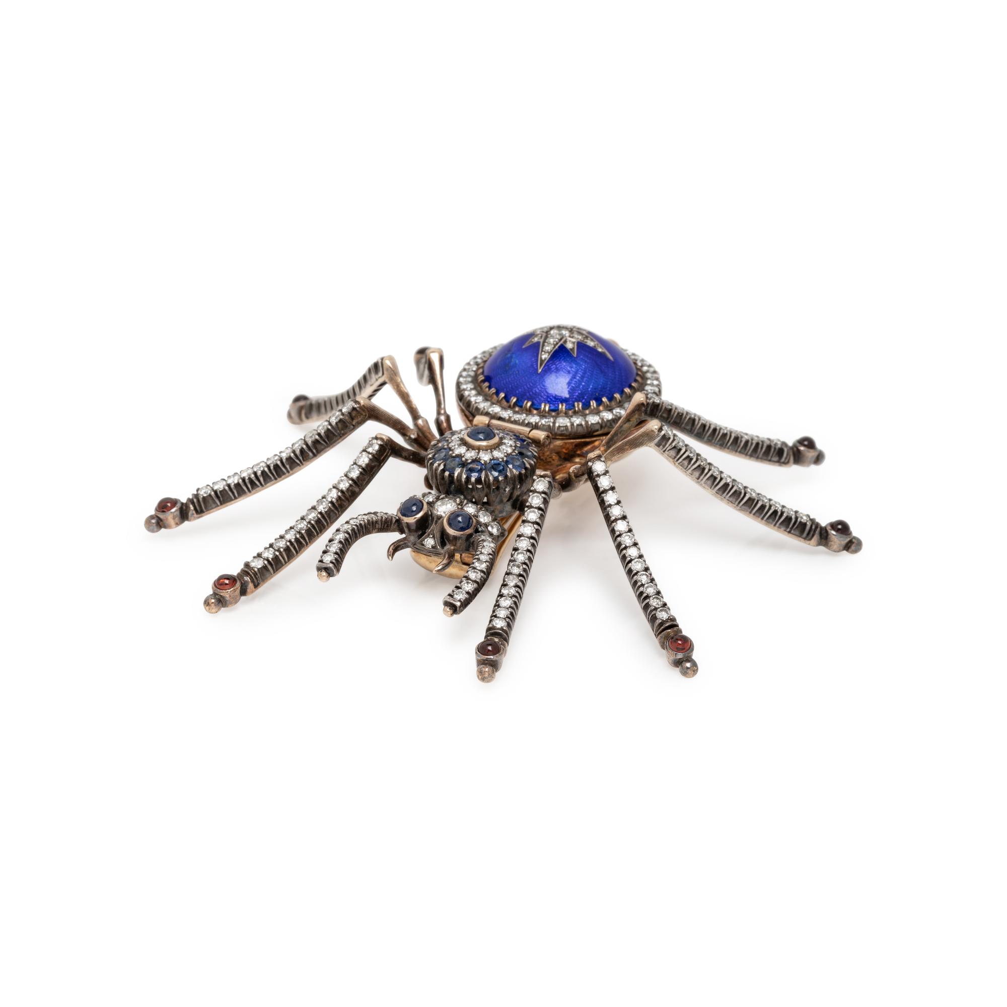 MULTIGEM AND ENAMEL SPIDER BROOCH