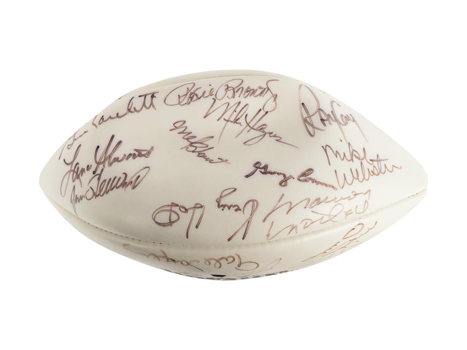 Mike Ditka’s Personally Owned NFL 75th Anniversary All Time Team Football Signed by Various Players Formerly Displayed at Mike Ditka's Restaurant