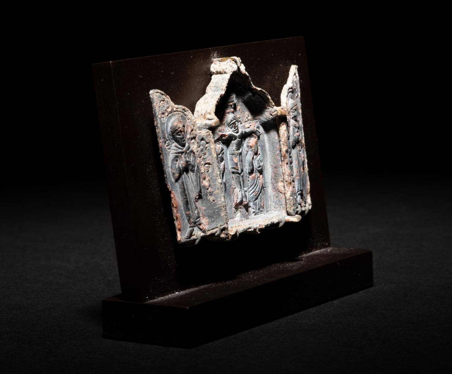 A Byzantine Lead Triptych with a Crucifixion Scene