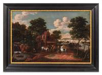 Continental School, (19th Century), Figures Outside a Riverside Tavern
