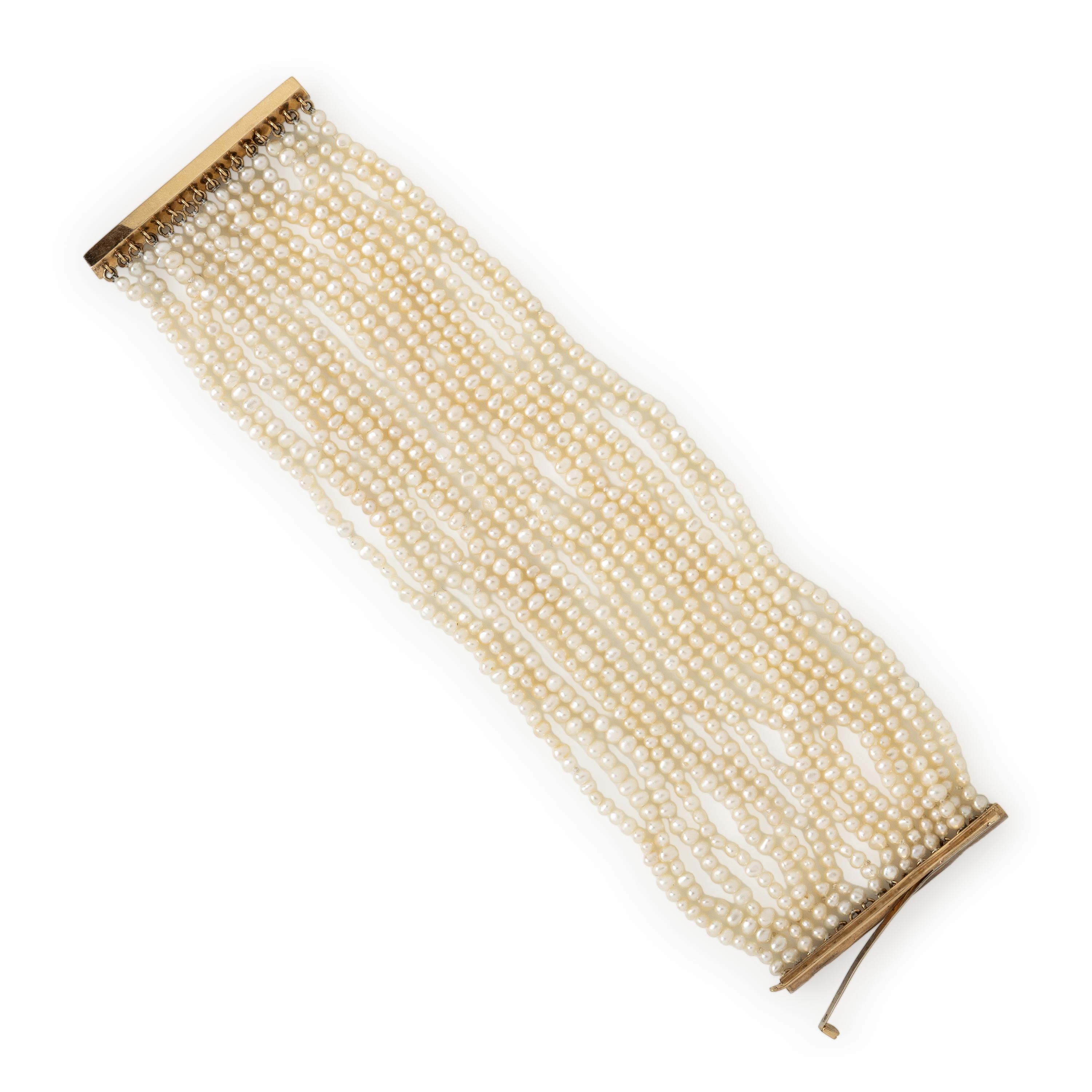 Seed Pearl, Diamond, and Yellow Gold Bracelet