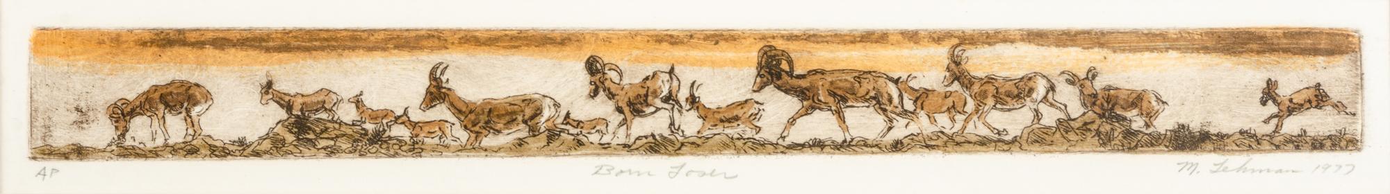 Group of four etchings: Crow War Ponys, Quiet Crow Camp, Pioneers, Born Loser