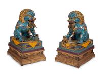 A Pair of Large Chinese Cloisonné Guardian Lions