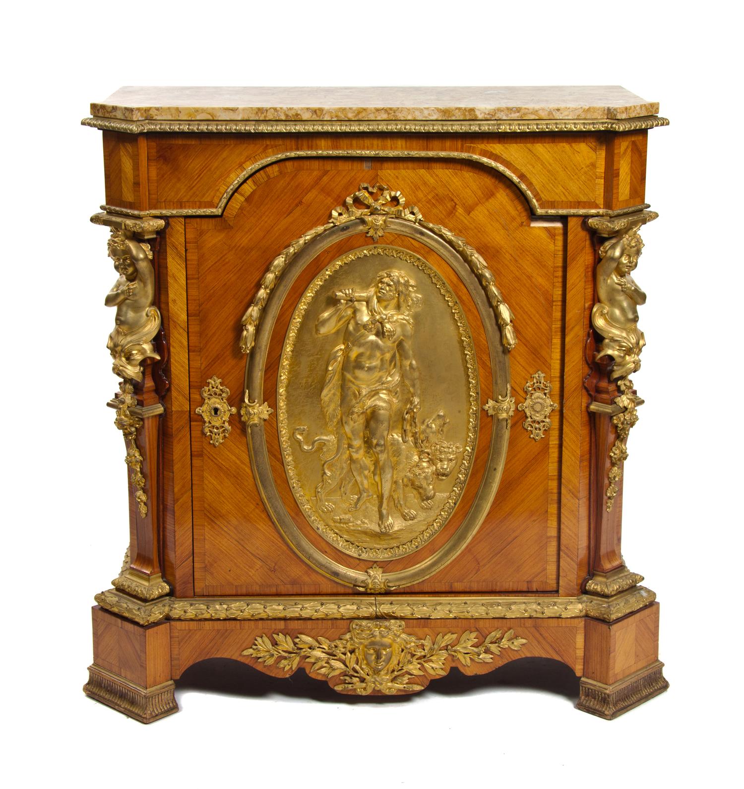 A Napoleon III Gilt Bronze Mounted Kingwood Meuble d'Appui, LATE 19TH CENTURY, Height 45 1/2 x width 47 x depth 18 inches. — LATE 19TH CENTURY,