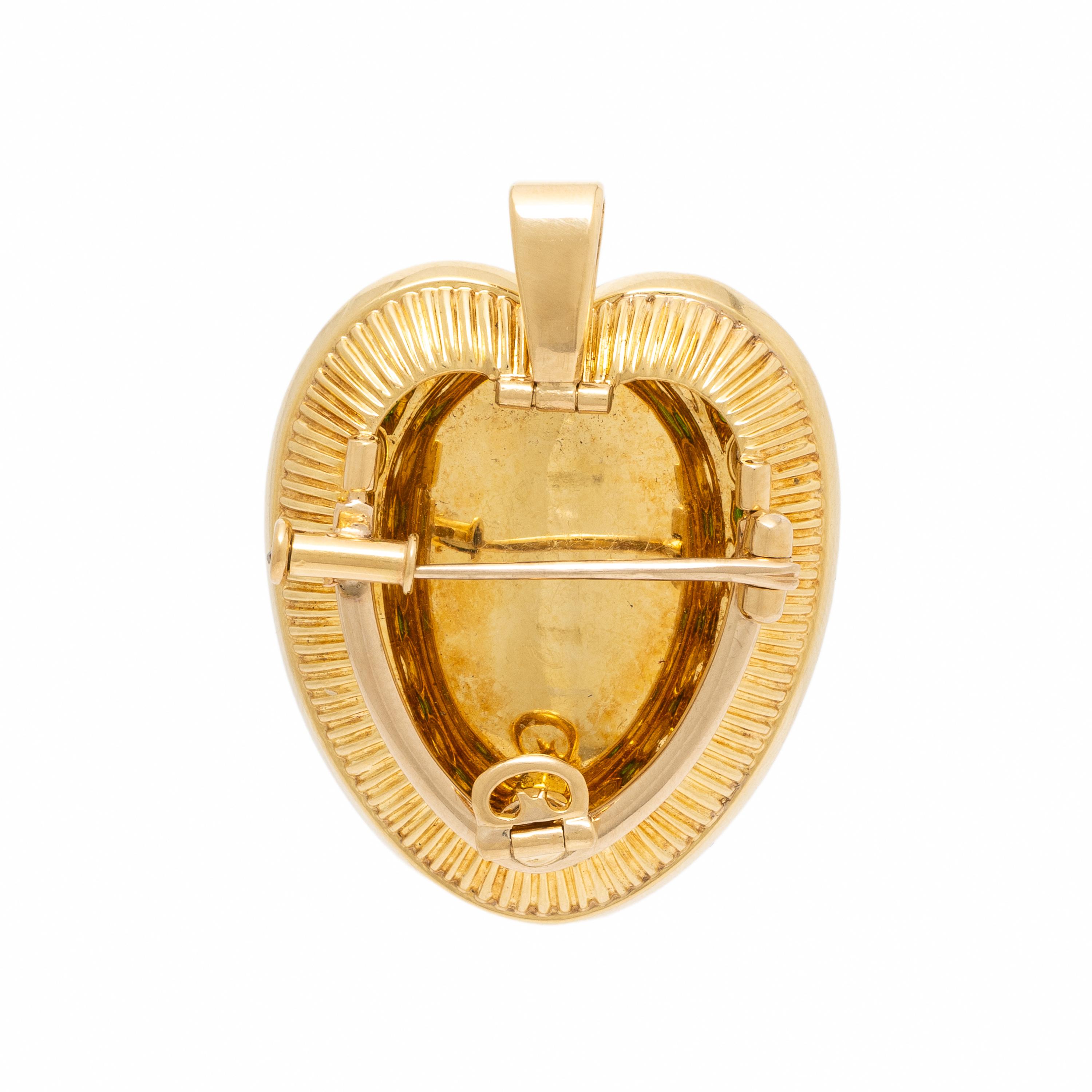 Mabé Pearl, Tsavorite Garnet, Diamond, and Yellow Gold Pendant Brooch