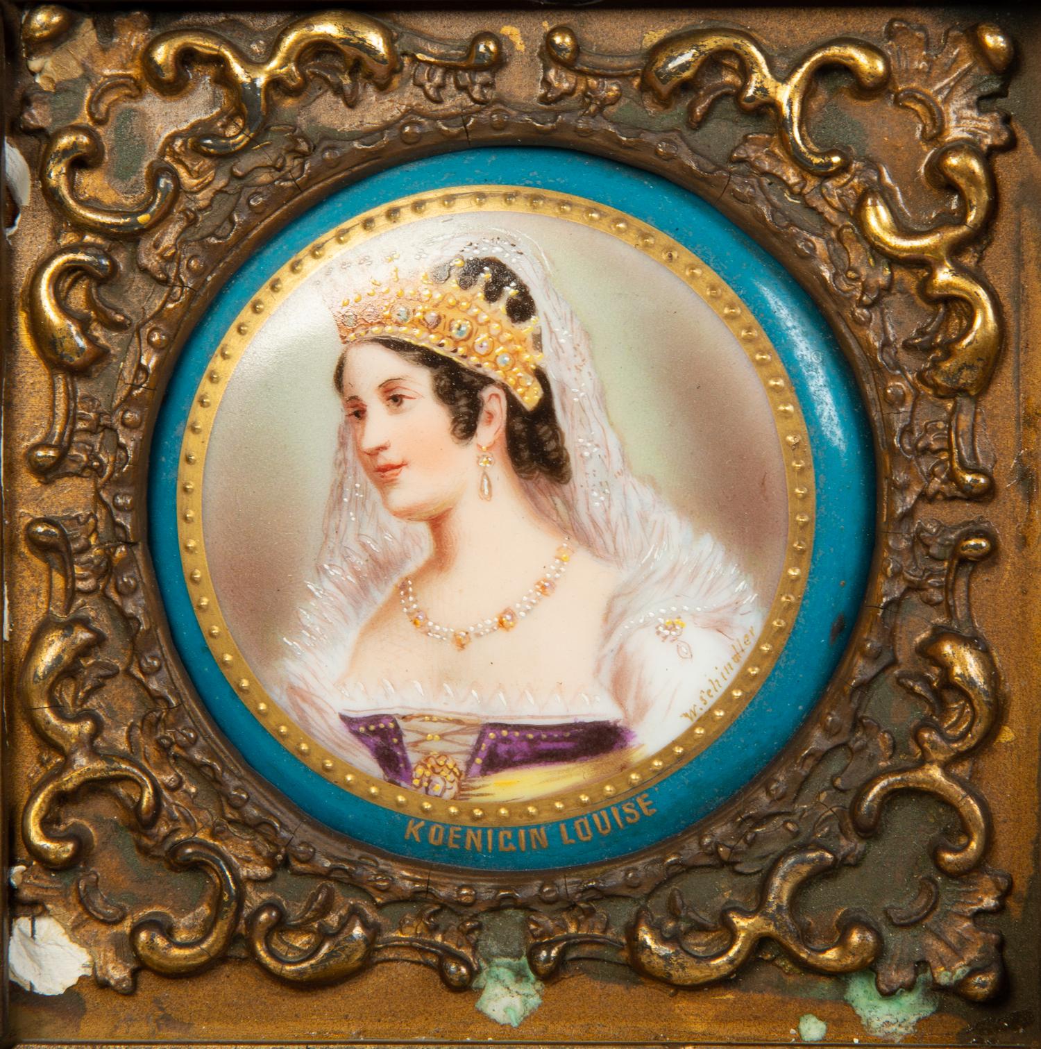 Two Continental Porcelain Plaques in Giltwood Frames